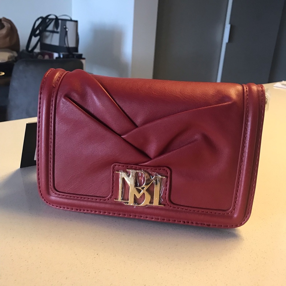 NWT Red Leather Clutch with chain crossbody strap